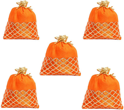 

Bagaholics Wedding gift Ethnic Silk Potli Batwa Pouch Bag Return Gift (Pack Of 5) Potli(Orange)