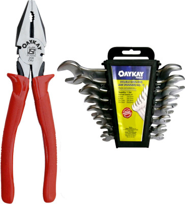 Oaykay Plier 8 inch & 8 pcs Doe spanner Hand Tool Kit(9 Tools)