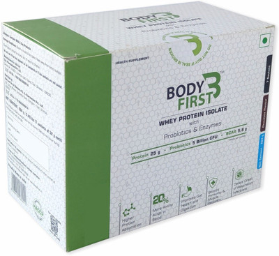 

BodyFirst Whey Protein Isolate with Probiotics & Enzymes Complex (7 Sachets of 32 gms each) Whey Protein(224.0 g, Chocolate)