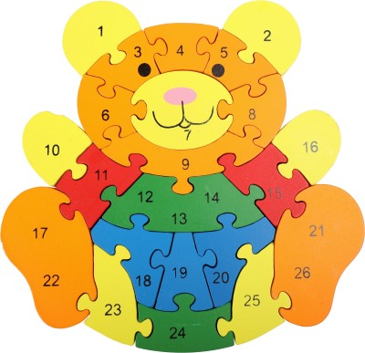 

DAISYLIFE Natural Wooden Multi-Coloured Jigsaw Puzzle for Kids, Children's Indoor Games | Teddy Bear(26 Pieces)