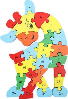 

DAISYLIFE Natural Wooden Multi-Coloured Jigsaw Puzzle for Kids, Children's Indoor Games(26 Pieces)