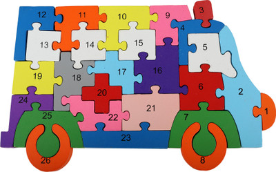 

DAISYLIFE Natural Wooden Multi-Coloured Jigsaw Puzzle for Kids, Children's Indoor Games | Bus(26 Pieces)