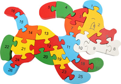 

DAISYLIFE Natural Wooden Multi-Coloured Jigsaw Puzzle for Kids, Children's Indoor Games | Dog(26 Pieces)