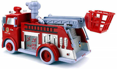 

crazy toys Cartoon Fire Rescue Pumper Bubble Blowing Bump & Go Battery Operated Toy Truck w/ Extending Crane(Red)