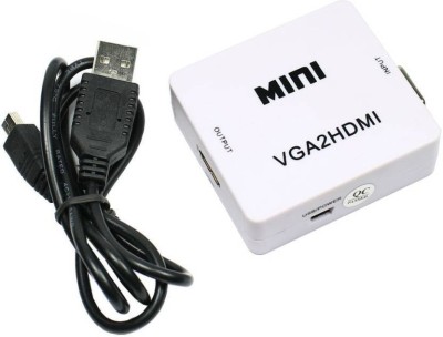 microware Video VGA Audio to HDMI 1080P Converter Box Adapter White with 3.5mm audio for HDTV 1080P with USB Power Media Streaming Device(White)