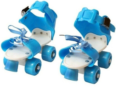 

SPORTSHOLIC Blue Plastic Body Light Weight Quads Skates With Break For Kids Boys Girls 3 To 5 Years Quad Roller Skates - Size 2-5 UK(Blue)