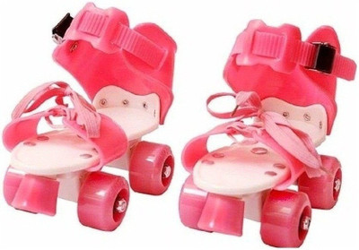 

SPORTSHOLIC Kids Pink Plastic Body Light Weight Quads Skates With Break For Kids Girls 3 To 5 Years Quad Roller Skates - Size 2-5 UK(Pink)