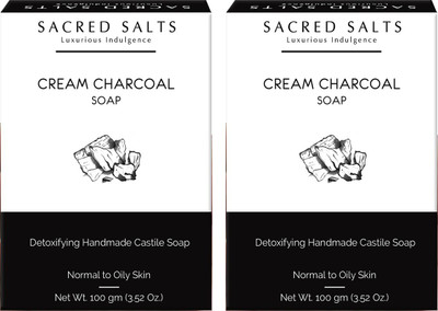 

Sacred Salts Cream Charcoal Gentle Handmade Castile Soap| 100% Natural Organic Bathing Bar | Nourishing Soap for Face & Body | 100g - Set of 2(200 g, Pack of 2)