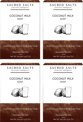 

Sacred Salts Coconut Milk Nourishing Handmade Shea Butter Soap | 100% Natural Organic Bathing Bar | Moisturizing Soap for Face & Body | 100g - Set of 4(400 g, Pack of 4)