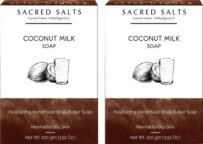 

Sacred Salts Coconut Milk Nourishing Handmade Shea Butter Soap | 100% Natural Organic Bathing Bar | Moisturizing Soap for Face & Body | 100g - Set of 2(200 g, Pack of 2)