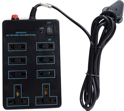 

Finegrow Extension box_8 socket 1 switch with fuse 8 Socket Surge Protector(Black)