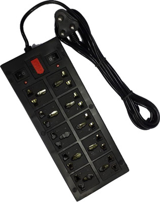 

SHOPTICO Extension box_10 socket 2 switch with fuse 10 Socket Surge Protector(Black)