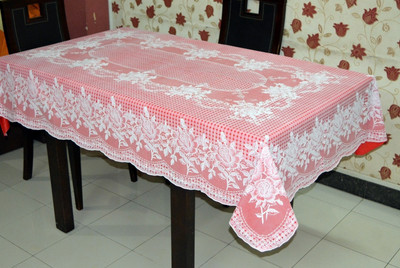 

Katwa Clasic Floral 6 Seater Table Cover(Red, PVC)