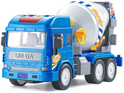 

Emob Friction Powered Real Mechanism Cement Mixer Construction Truck Toy with Light and Sound(Blue)
