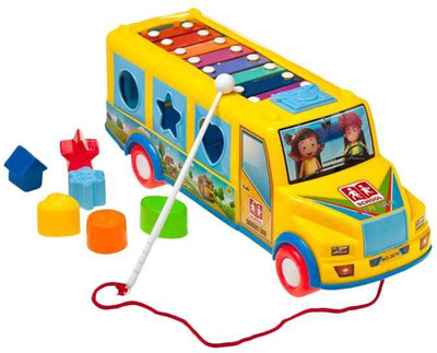 

Skywalk Push Pull Along Toys With Xylophone Multifunctional Bus with Shape Sorter Puzzle ,Educational Learning Toys for Kids(Multicolor)