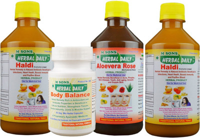 

M SONS Herbal daily Anti-Ulcer pack- 2 Haldi. 1 Alovera Rose, 1 Body Balance 60 mix herbs Veg Capsules(1.2 kg)