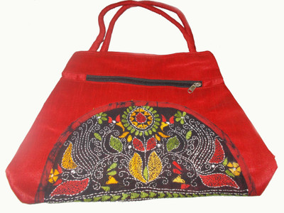 

Esthetic Mind Ladies two section cotton silk beige solder bag with black kantha patch Multipurpose Bag(Red, 5 L)