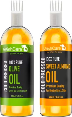 

WishCare 100% Pure Cold Pressed Olive Oil And Sweet Almond Oil - 200 Ml Each Cleansing Oil(400)
