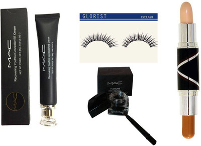 

glorist eyelash and Combo 1 CONCEALER MAC-BB CREAM, 1 BLACK GEL EYELINER, 2 IN 1 CONCEALER STICK(Set of 5)