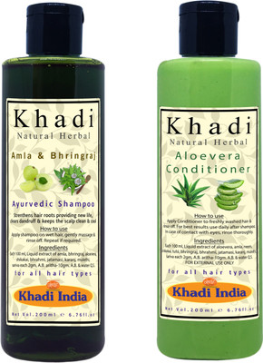 

KHADI NATURAL HERBAL Paraben Free Amla-Bringraj Shampoo and Aloevera Conditioner Combo Pack (Each 200 ml)(Set of 2)