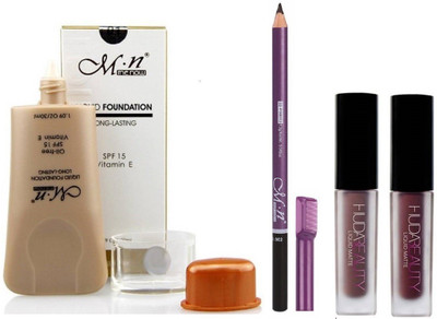 

MN GIRLS PACK WITH LIQUID LONG LASTING FOUNDATION WITH WATERPROOF & LONG LASTING EYE BROW PENCIL WITH LIQUID MATTE 2 MINI LIPSTICK PACK(Set of 4)