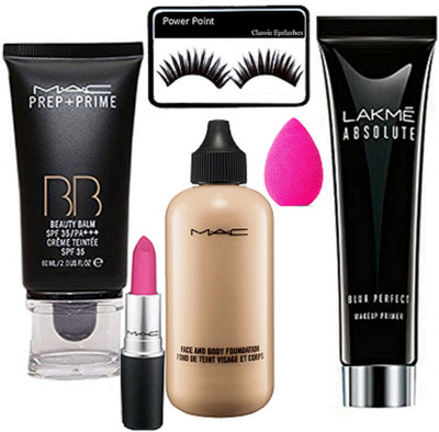 

power point Eyelashes&Mac Face&Body Foundation&Mac Pro Long Wear Concealer&Lakme Absolute Blur Perfect Makeup Primer&Sponge Puff&Mac BB Beauty Balm&Mac Lipstick(Set of 6)
