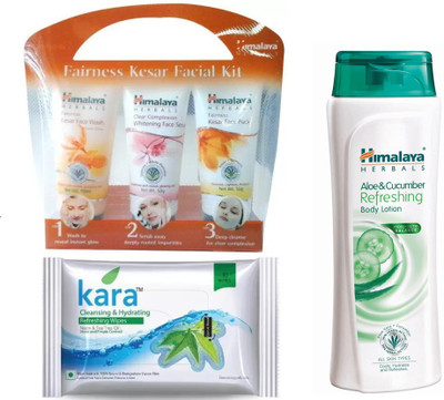 

Himalaya AOLE CUCUMBER BODY LOTION,KARA CLEASNING WIPES, ANTI KESAR FACIAL KIT(Set of 3)