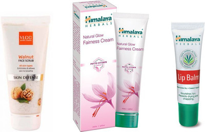 

Himalaya Natural Glow Fairness Cream, Walnut Face Scrub, Lip Balm(Set of 3)
