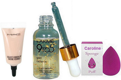 

caroline sponge puff & mac Select cover-up concealer & 9 to 5 gold radiance face serum(Set of 3)