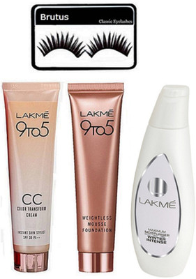 

BRUTUS Eyelashes & 9 To 5 Mousse Foundation & C C Cream , Lakme Winter Intense Maximum Moisturiser(Set of 4)