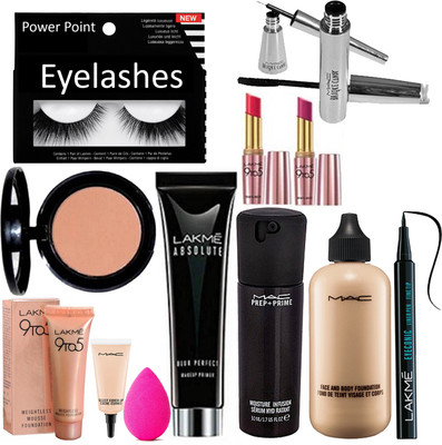 

powerpoint Eyelashes&Mac Blusher&Lakme 9To5 Mousse&Sponge Puff&Lakme Absolute Primer&Lakme 9TO5 Matte Finsh Lipstick (Pack Of2)&Mac Prep+Prime Face Serum&Mac Face&Body Foundation&Mac Selet Cover Up&Lakme Eyeconic Eyeliner&Brooke Candy Liner&Mascara(Set of