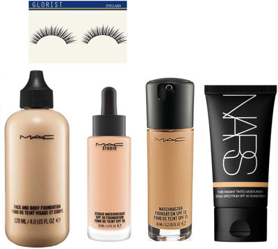 

glorist eyelash and mac Face and Body foundation , matchmaster , studio waterweight with nars mosturzer combo(Set of 5)