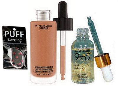 

dazzling Silicon Puff With Studio Waterweight Foundation & Lakme 9to5 Face Serum(Set of 3)