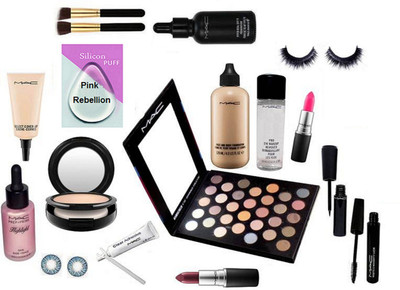 

Pink rebellion Eyelashes & Mac Professional Makeup 32 Eyeshadow Palette,Face & Body Foundation,Pro Eye & Lip Makeup Remover,Sponge Puff,Mac Hyper Real SPF 15 Fond De Teint,Studio Fix Compact,Select Cover Up Concealer,Lenses,Matte Finish Pack Of 2 Lipstick