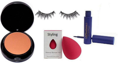 

Styling Sponge Puff, Mac Powder Plus Foundation, Compact, Eyelashes, Padma eyeliner(Set of 4)
