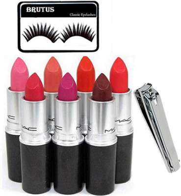 

BRUTUS Eyelashes & Mac Long Lasting Matte Finish Lipstick (Pack of 7), Nail Cutter(Set of 9)