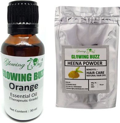 

Glowing Buzz Combo of orange essential oil 30ml and heena powder 50 grams(Set of 2)
