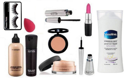 

power point Eyelashes,mac face and body foundation, concealer, prep+prime moisture serum, Loose Powder,mac lipstick, brooke candy eyeliner and mascara, Bobbi Brown Corrector and Sponge Puff & Vaseline intensive care advanced repair lightly scented(Set of 