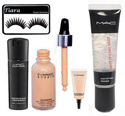 

tiara Eyelashes , Select Cover Up Concealer , Studio water weight Foundation , Infusion Face Serum , Infalliable Mattiyfing Primer(Set of 5)
