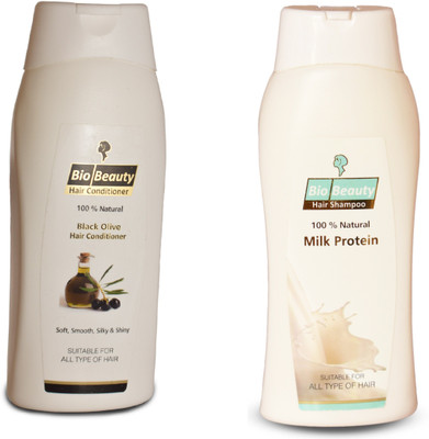 

BioBeauty 100% Natural Milk Protein Sampoo Suitable For All Skin Type Of Hair And Black Olive Hair Conditioner Soft,Smooth,Sliky&Shiny Suitable For All Type Hair(Set of 2)