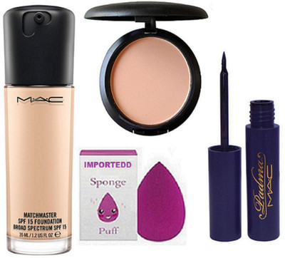 

importedd Sponge Puff, Matchmaster Foundation & Mac Compact & Padma Eyeliner(Set of 4)