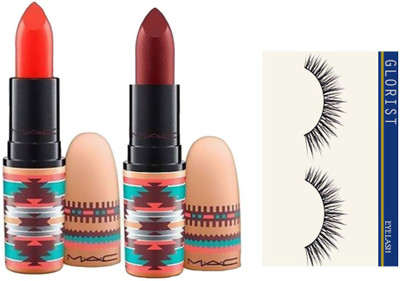

glorist Eyelashes, Vibe Tribe Orange & Diva Lipstick Matte 6 gm (Pack of 2)(Set of 3)