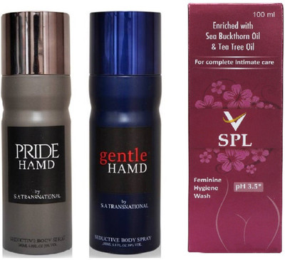 

Hamd Pride 1pc., Gentle 1pc. Deodorant Spray & vspl Feminine Hygiene Wash 1pc. P of 3(Set of 3)