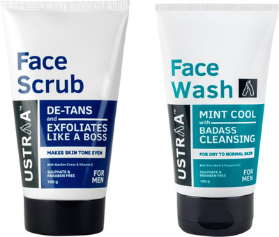 

Ustrra Face Scrub De Tan with walnut granules (100g) and Dry Skin (Mint Cool) Face Wash (100 g)(Set of 2)