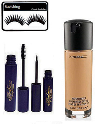 

ravishing Eyelashes, Mac Padma eyeliner and Mascara, Match Master Foundation(Set of 4)
