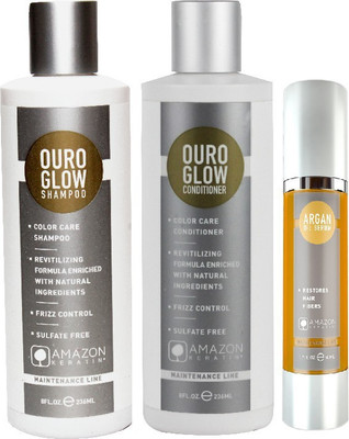 

AMAZON KERATIN OURO GLOW SHAMPOO, OURO GLOW CONDITIONER AND ARGAN OIL SERUM(Set of 3)