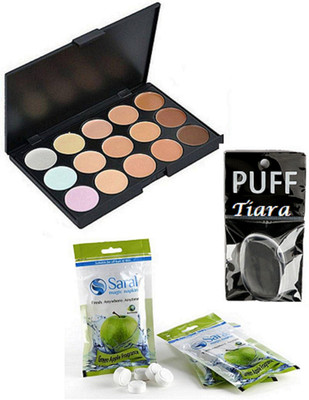 

TIARA Sponge Puff, 18 Shades Conceler Palette, Saral Mazic Napkine(Set of 4)