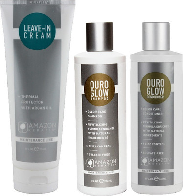 

AMAZON KERATIN OURO GLOW SHAMPOO, OURO GLOW CONDITIONER AND LEAVE-IN CREAM(Set of 3)