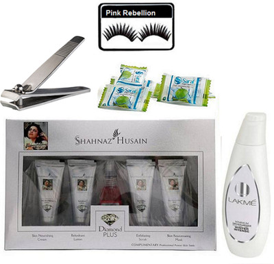 

Pink Rebellion Eyelashes & Shahnaz Hussain Diamond Plus Facial Kit & Lakme Moisturiser Winter Intense Lotion & Nail Clipper With Magic Napkin 3(Set of 5)