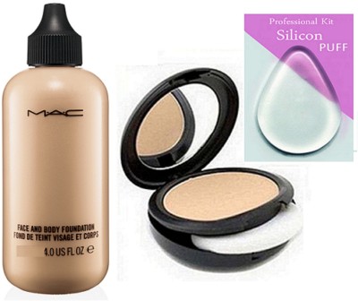 

professional kit silicon puff & mac studio fix compact,face and body foundation(Set of 3)